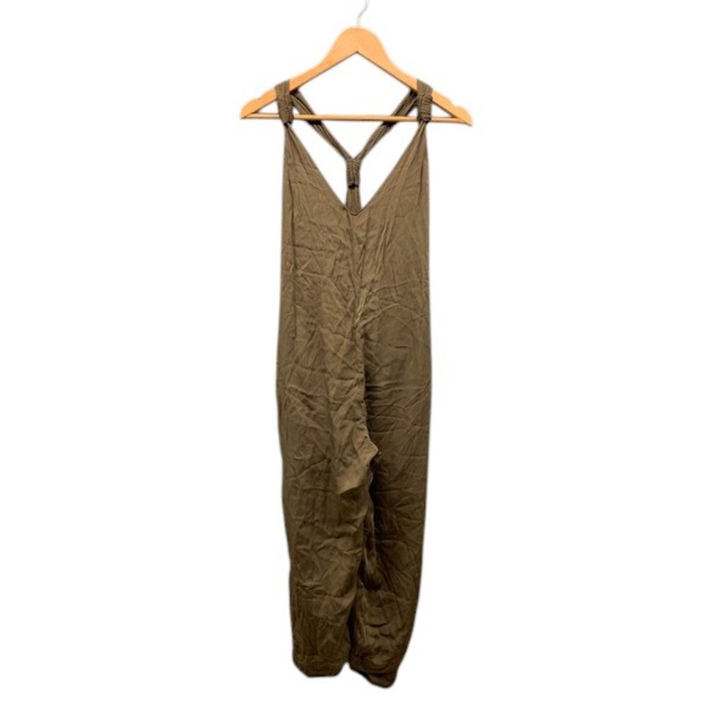Alice + Olivia Women’s S Olive Green Silk Jumpsuit Knot Strap V Neck‎ Sleeveless